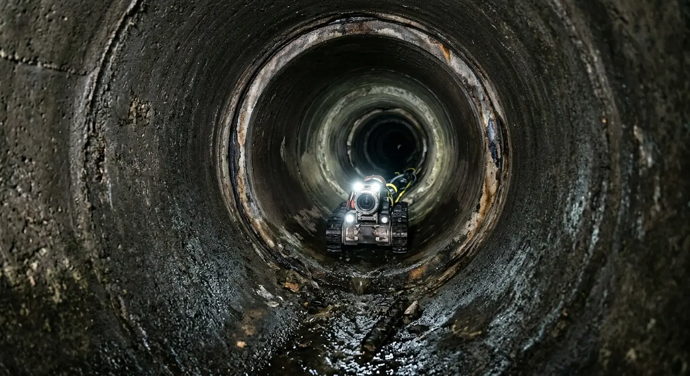 Robotic sewer camera inspecting pipe interior for Sewer Line Cleaning in Catonsville